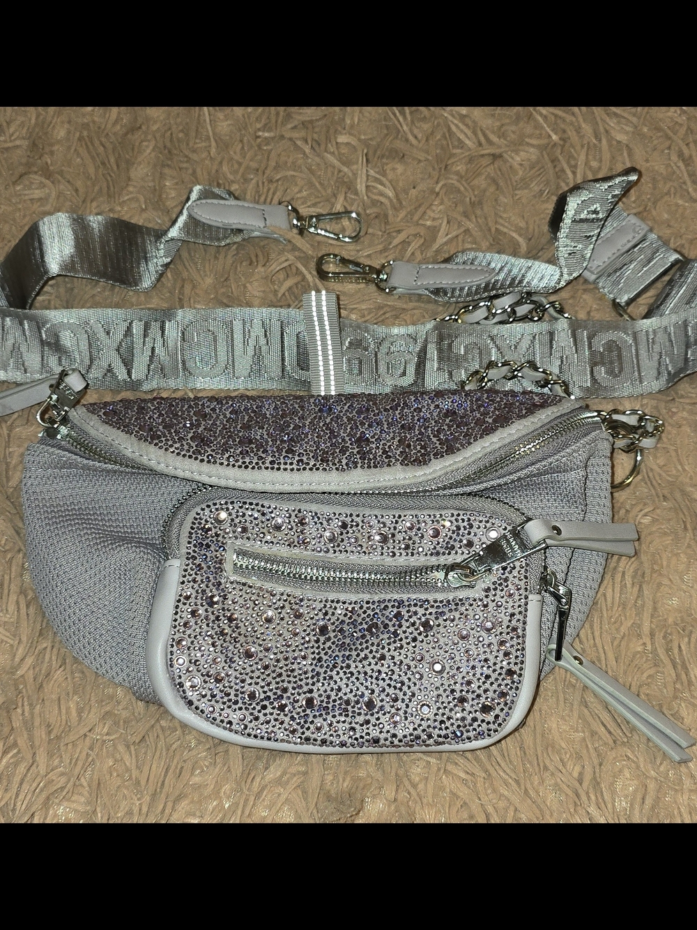 Steve Madden Silver Rhinestone Mini Waist Bag